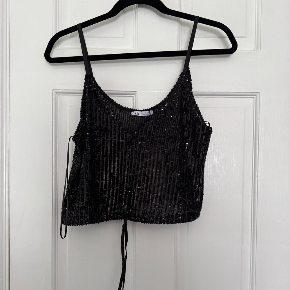 Zara Women’s Sequin Sparkle Drawstring Crop Top